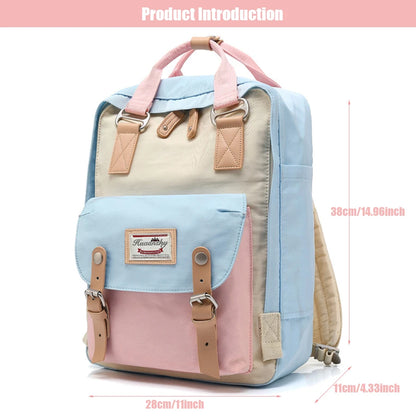 Mochila Feminina Impermeável 14" Estilo Retrô para Notebook e Faculdade