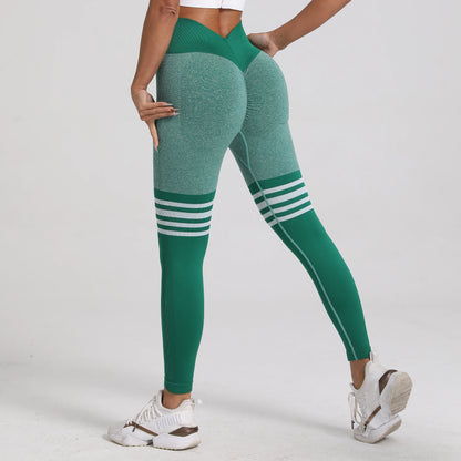 Legging Fitness Feminina Cós Alto V Scrunch Listrada Compressão