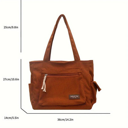 Bolsa Tote Cotelê Grande com Múltiplos Bolsos