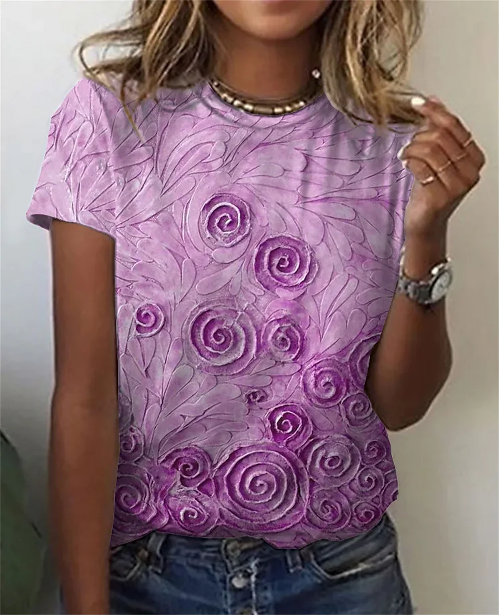 Camiseta Feminina Floral Oversized Verão Casual