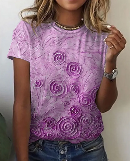 Camiseta Feminina Floral Oversized Verão Casual