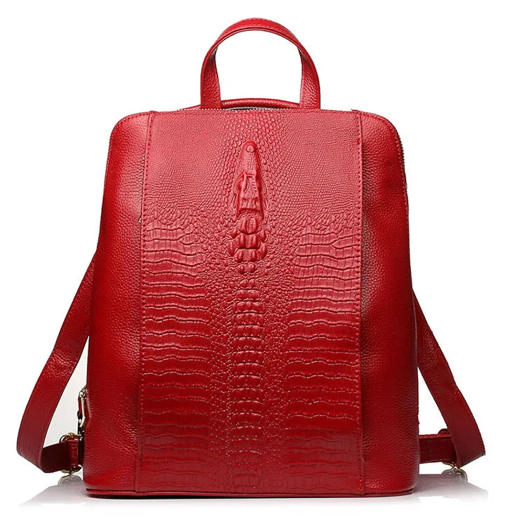 Mochila Feminina Couro Legítimo Zency Croco para Notebook 13"