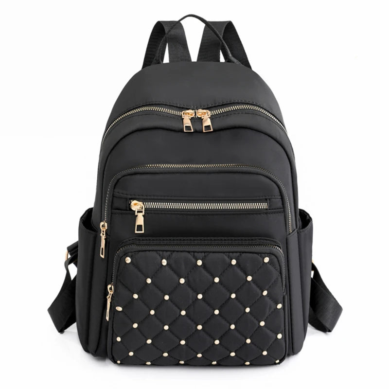 Mochila Feminina Nylon Impermeável Grande com Tachas
