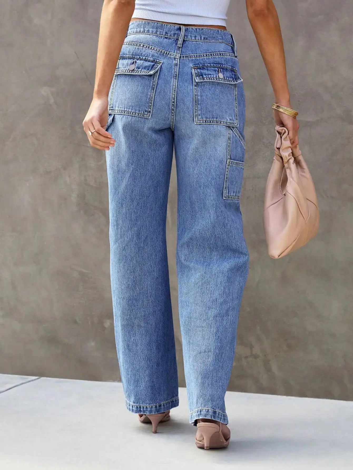 Calça Jeans Wide Leg Feminina Azul Claro Cintura Média