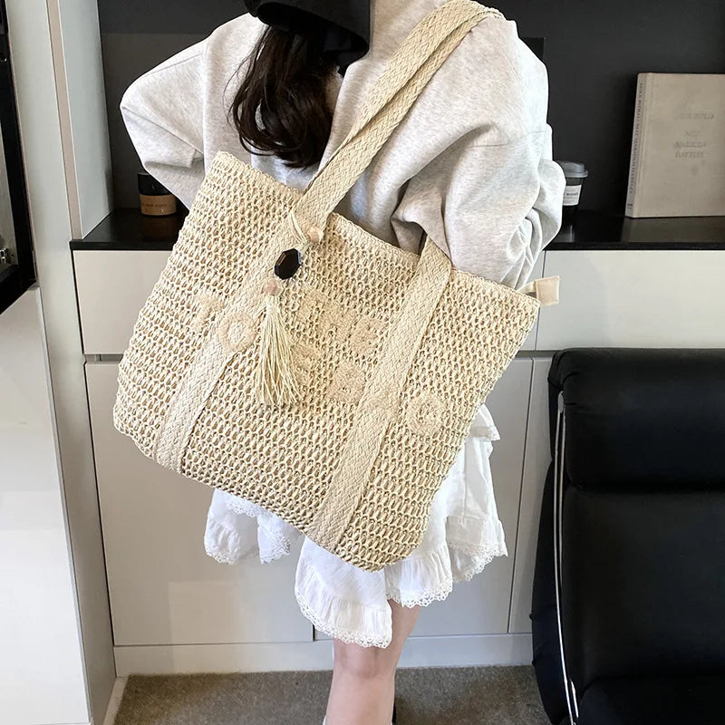 Bolsa Tote de Palha Grande Praia e Dia a Dia