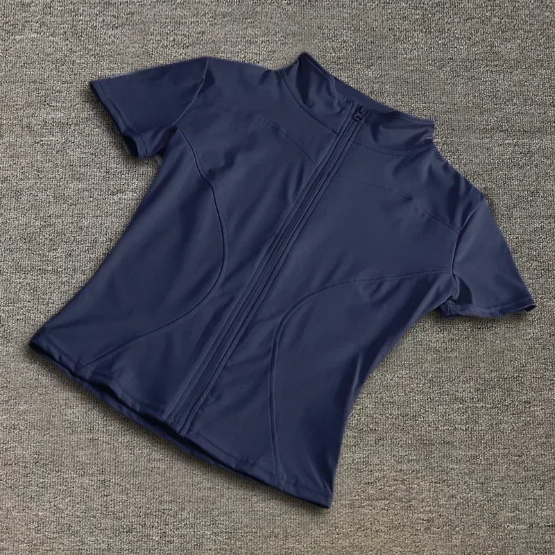 Blusa Fitness Feminina Dry Fit Slim com Zíper Frontal