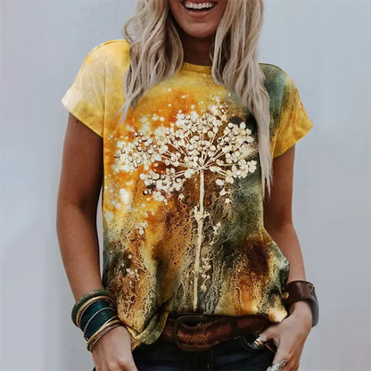Camiseta Feminina Floral Oversized Verão Casual