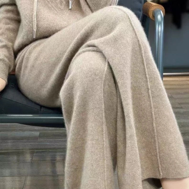 Calça Pantalona Feminina em Lã Merino e Cashmere Inverno
