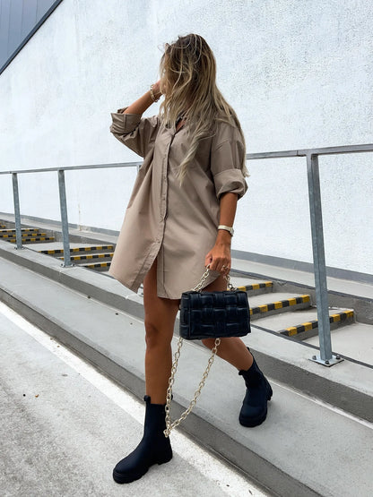 Camisa Oversized Feminina Manga Longa Chemise Casual