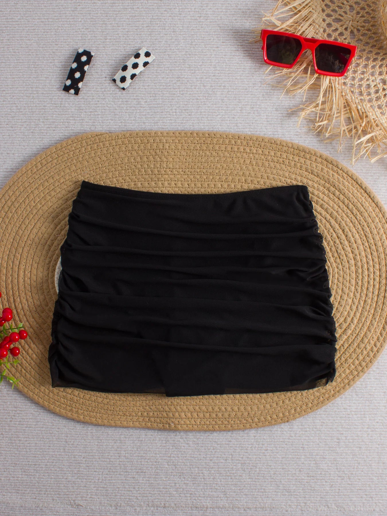 Saia Shorts de Praia em Tule Preto para Bikini Feminino