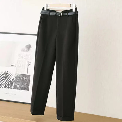 Calça Feminina Alfaiataria de Lã Cintura Alta com Cinto
