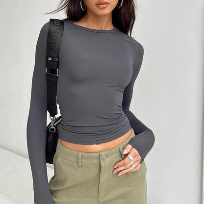 Blusa Feminina Manga Longa Slim Básica Streetwear