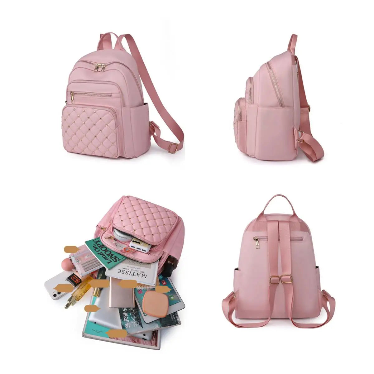Mochila Feminina Nylon Impermeável Grande com Tachas