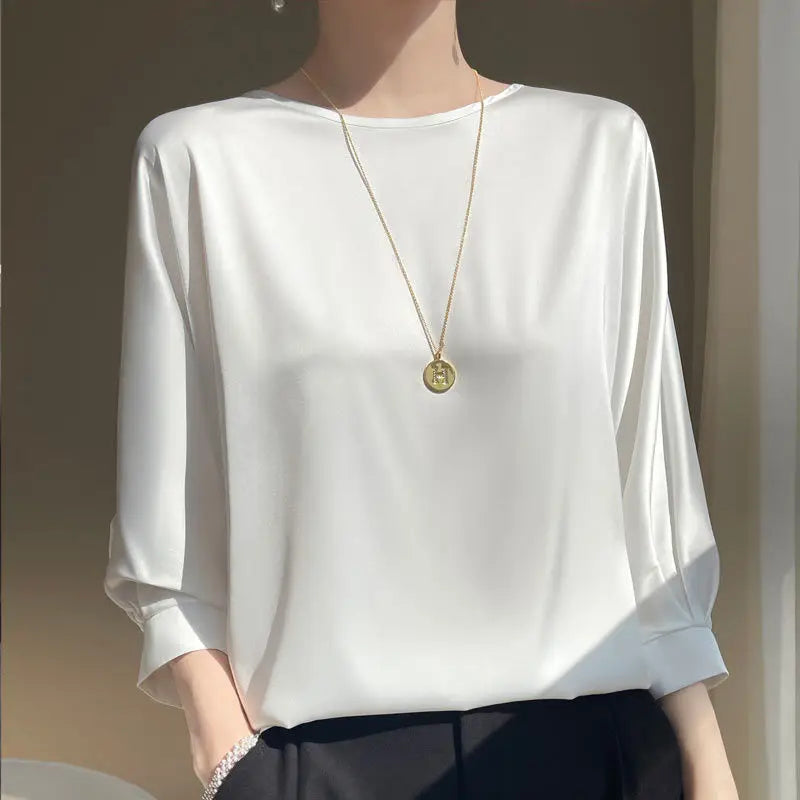 Blusa Feminina Satin Manga 3/4 Casual Elegante