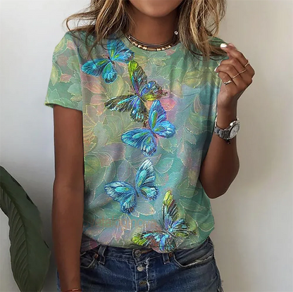 Camiseta Feminina Floral Oversized Verão Casual