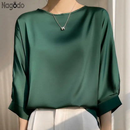 Blusa Feminina Satin Manga 3/4 Casual Elegante