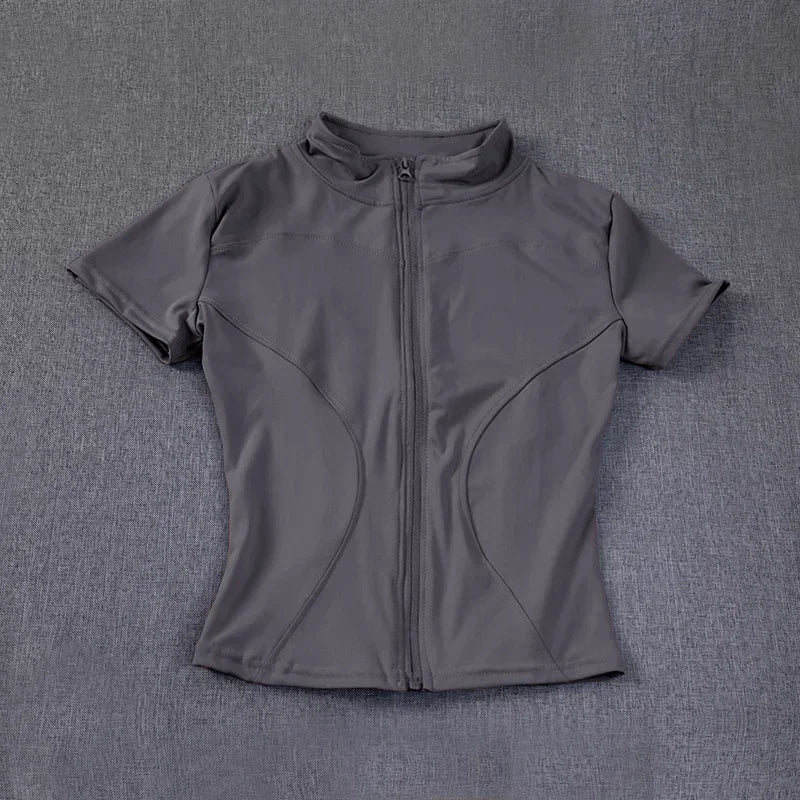 Blusa Fitness Feminina Dry Fit Slim com Zíper Frontal