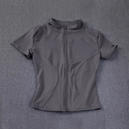 Blusa Fitness Feminina Dry Fit Slim com Zíper Frontal