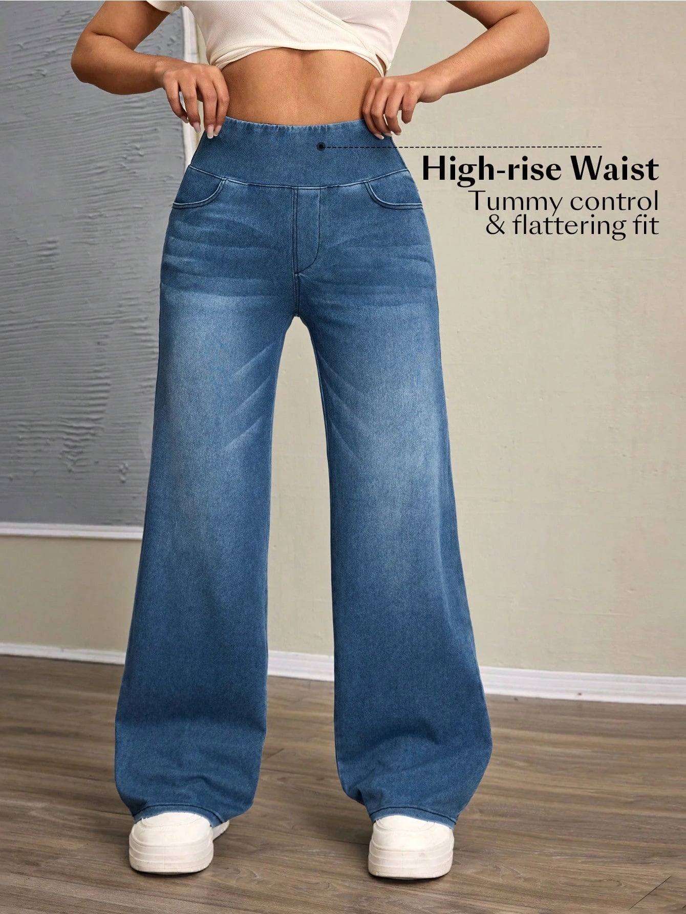 Calça Jeans Flare Cintura Alta Feminina Tummy Control em Denim Stretch