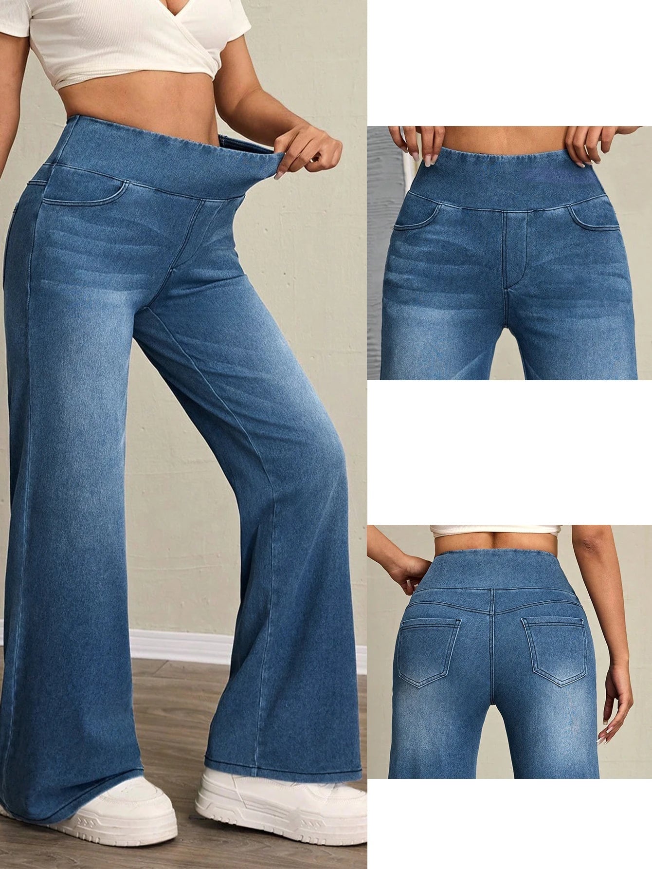 Calça Jeans Flare Cintura Alta Feminina Tummy Control em Denim Stretch