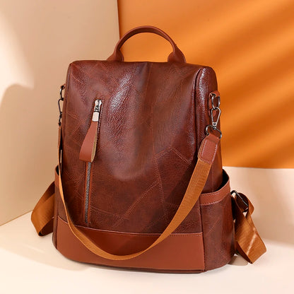 Mochila Feminina Antifurto 3 em 1 em Couro Sintético para Dia a Dia