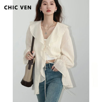 Camisa Feminina Oversized com Babados CHIC VEN