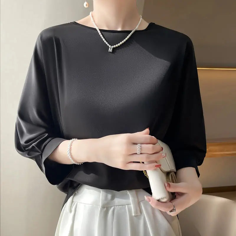 Blusa Feminina Satin Manga 3/4 Casual Elegante
