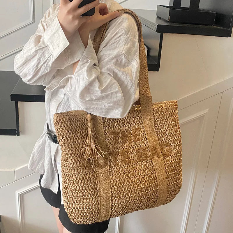 Bolsa Tote de Palha Grande Praia e Dia a Dia