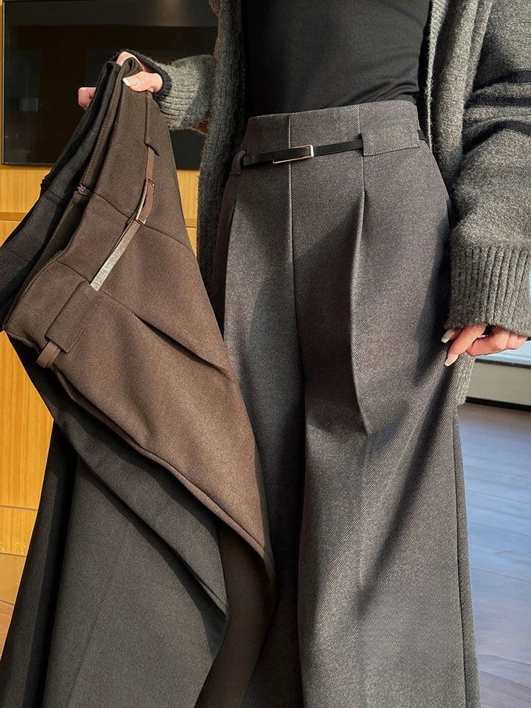 Calça Pantalona Alfaiataria Feminina Cintura Alta Inverno