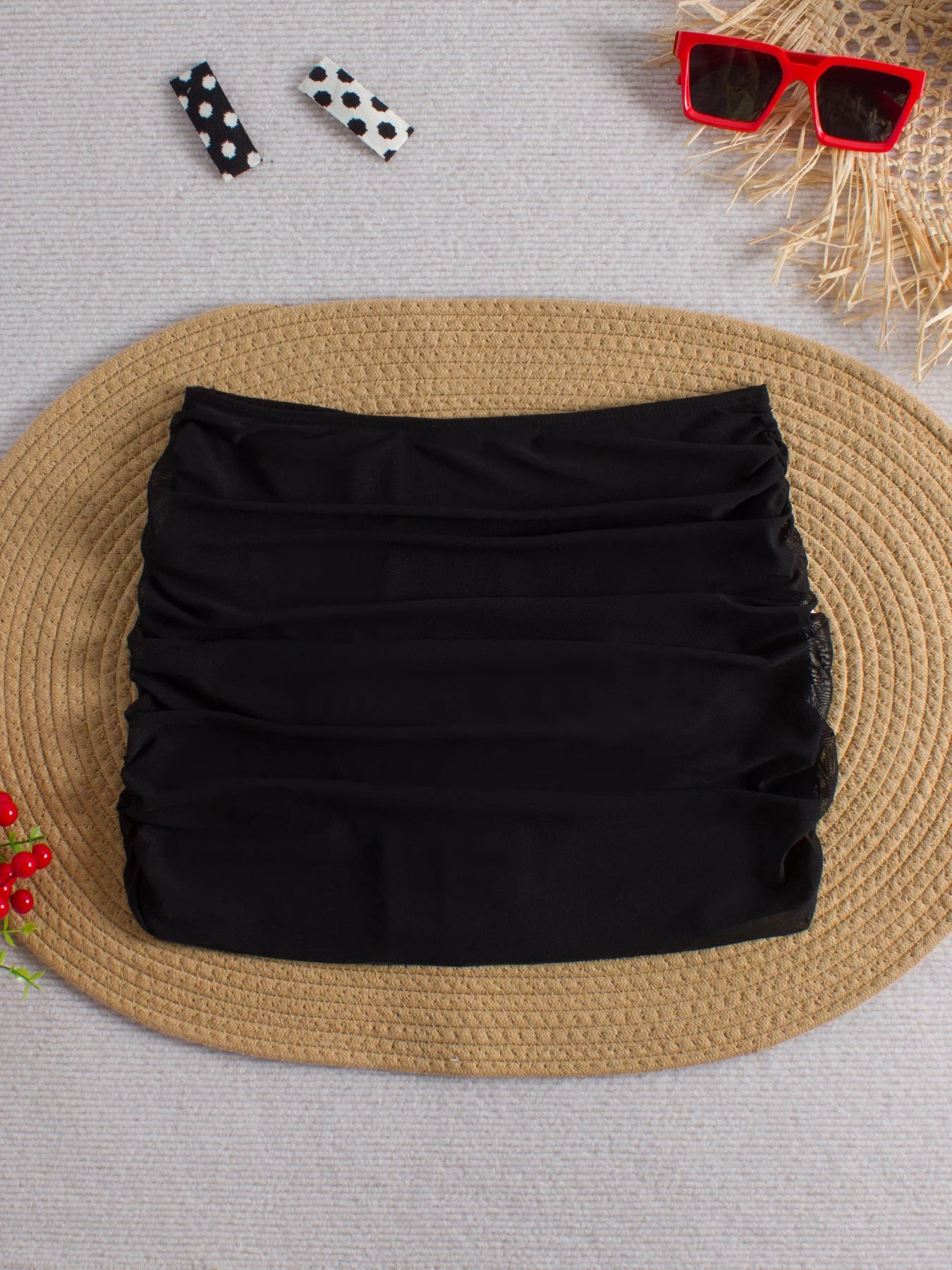Saia Shorts de Praia em Tule Preto para Bikini Feminino