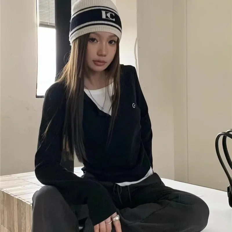 Blusa Feminina Manga Longa 2 em 1 Estilo Coreano