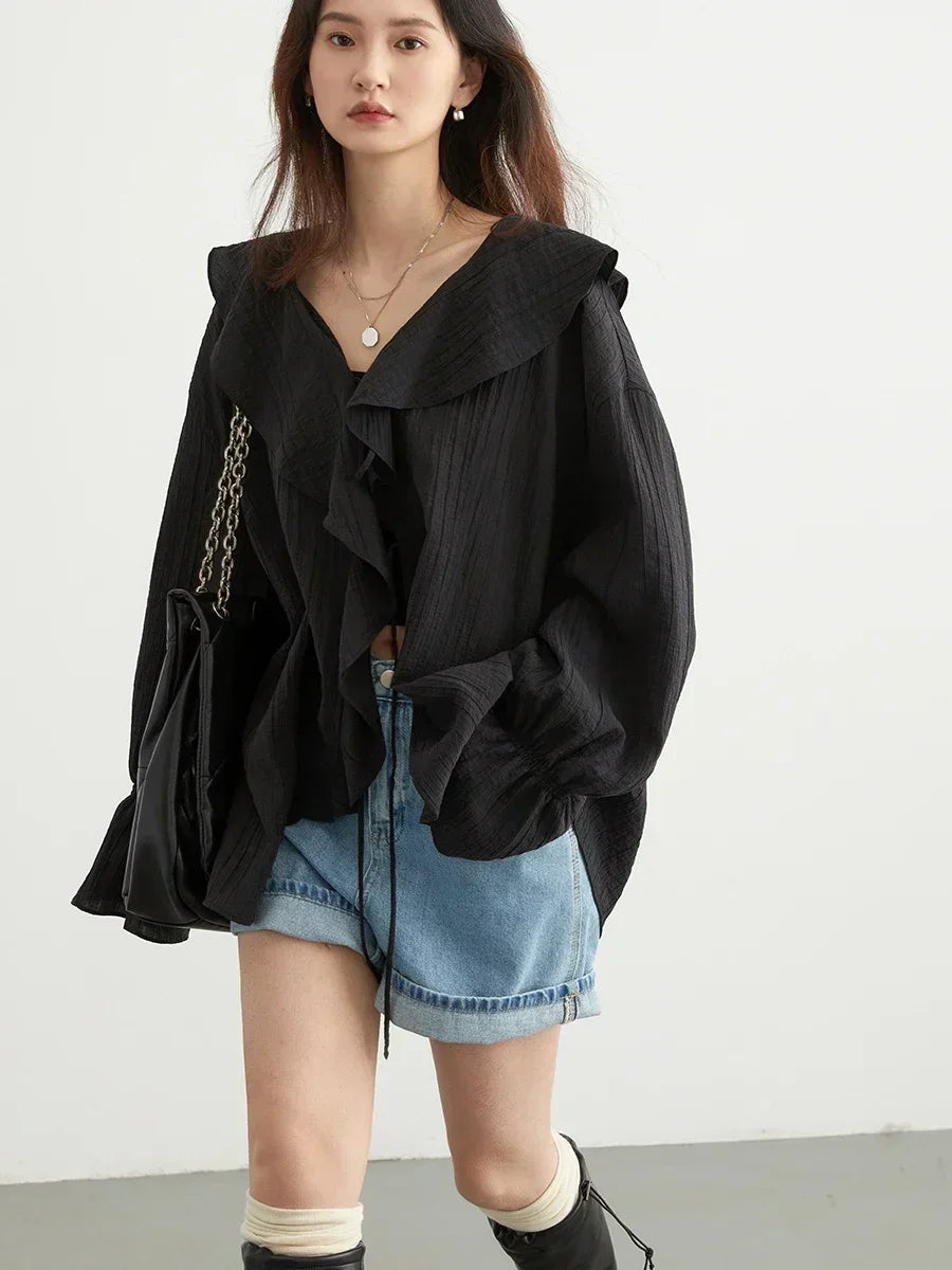 Camisa Feminina Oversized com Babados CHIC VEN