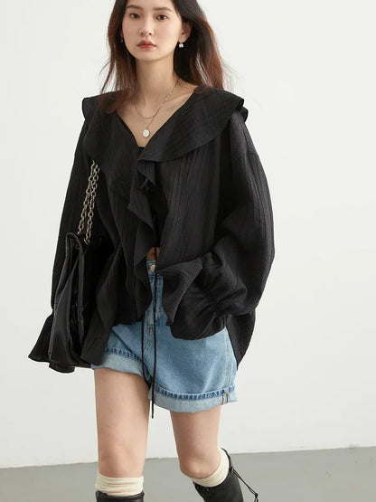 Camisa Feminina Oversized com Babados CHIC VEN