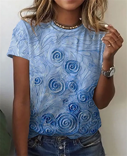 Camiseta Feminina Floral Oversized Verão Casual