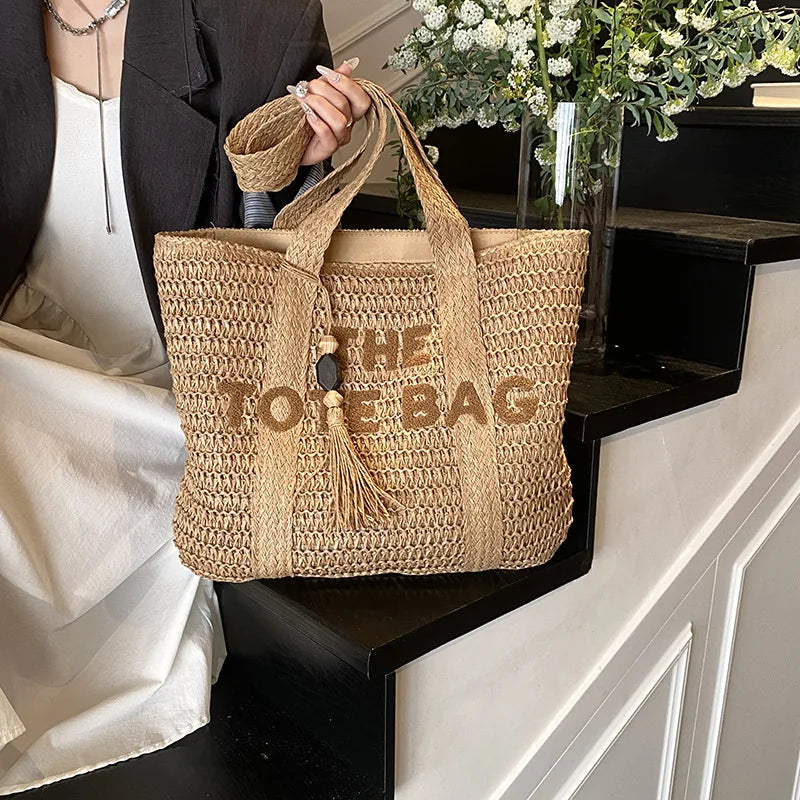 Bolsa Tote de Palha Grande Praia e Dia a Dia
