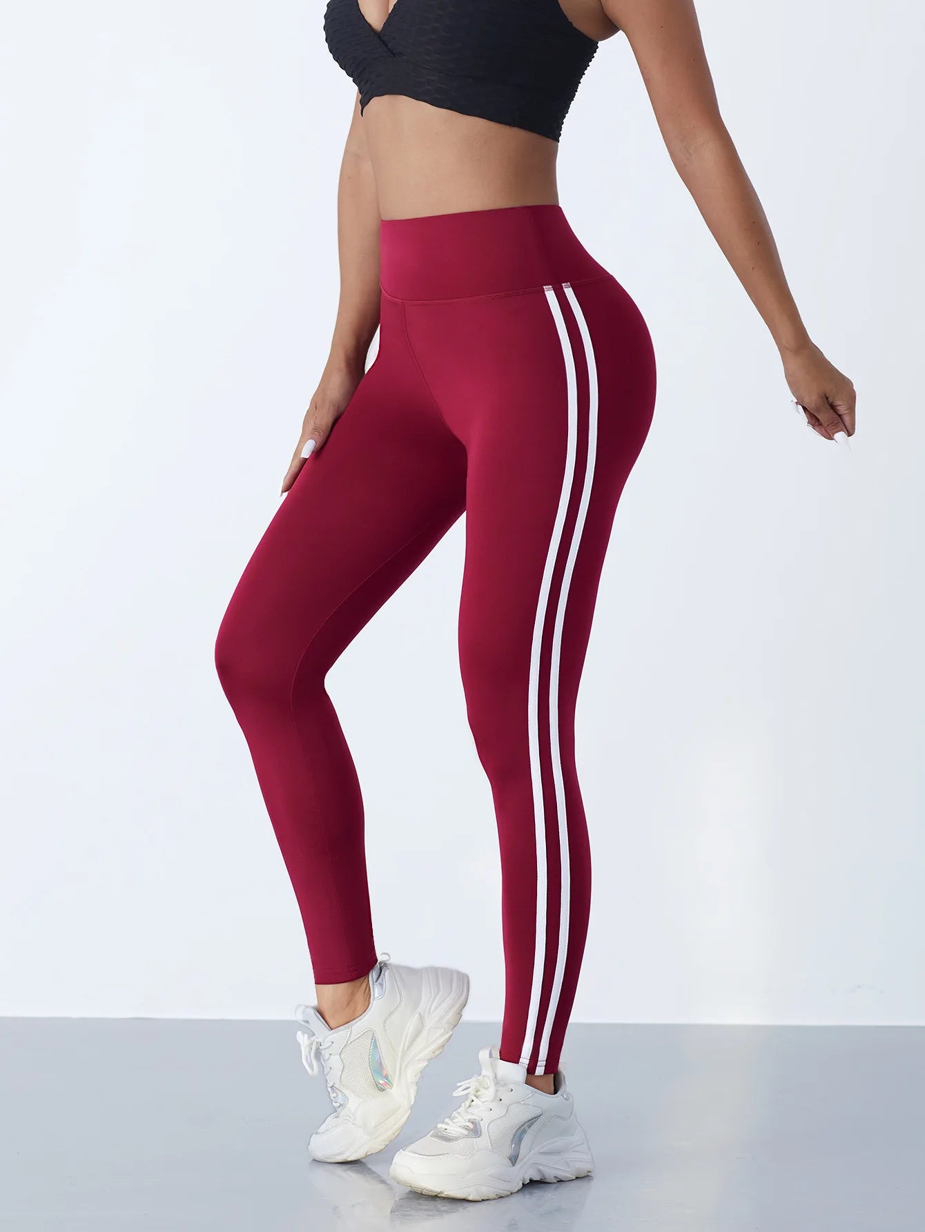 Legging Fitness Feminina Cintura Alta com Listras Laterais