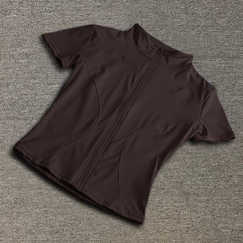 Blusa Fitness Feminina Dry Fit Slim com Zíper Frontal