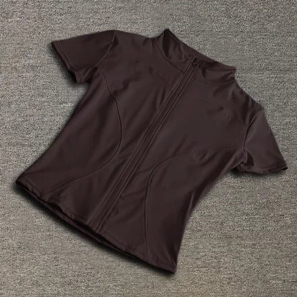 Blusa Fitness Feminina Dry Fit Slim com Zíper Frontal