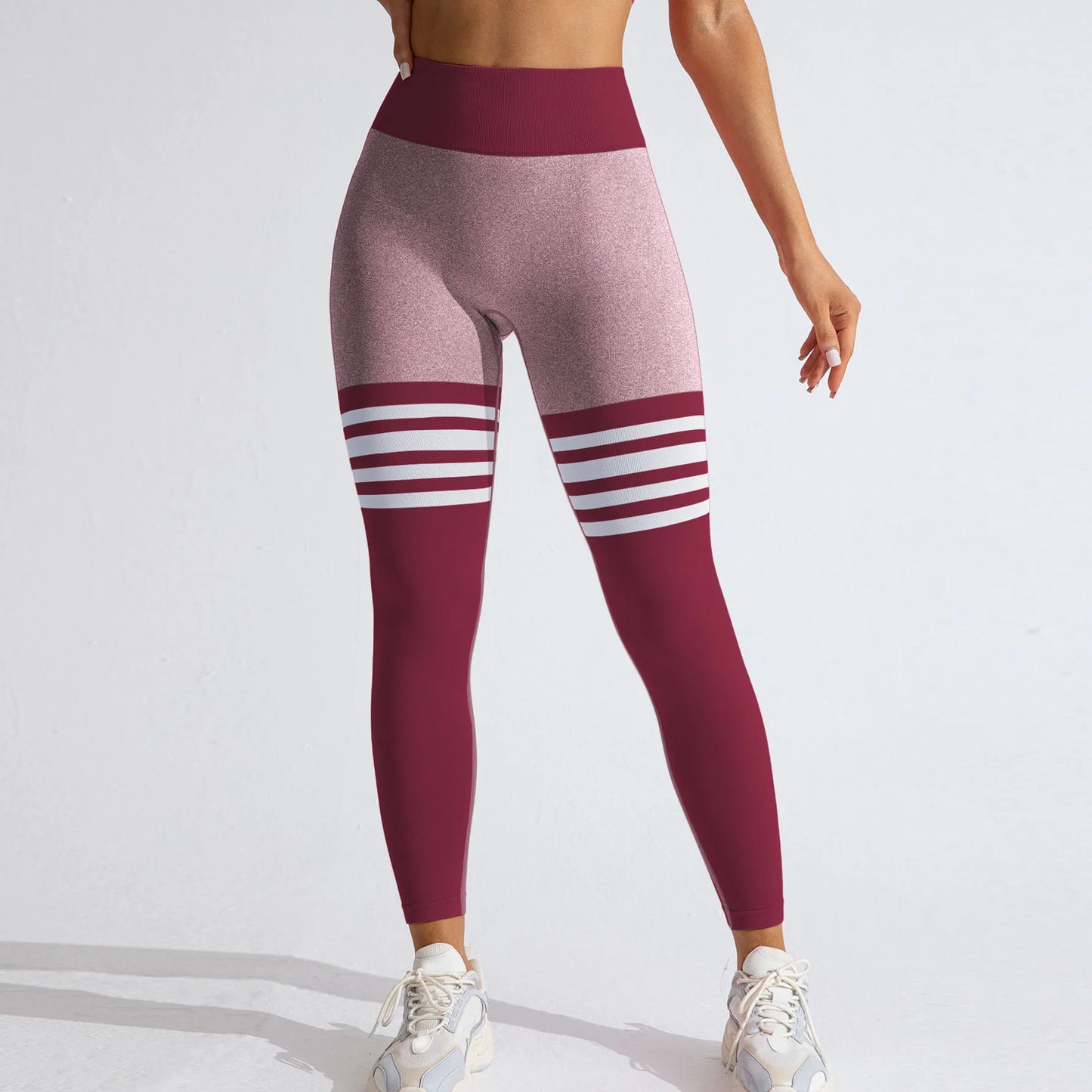 Legging Fitness Feminina Cós Alto V Scrunch Listrada Compressão