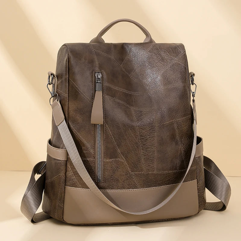 Mochila Feminina Antifurto 3 em 1 em Couro Sintético para Dia a Dia