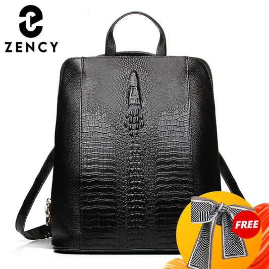 Mochila Feminina Couro Legítimo Zency Croco para Notebook 13"