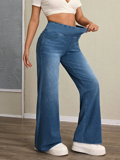 Calça Jeans Flare Cintura Alta Feminina Tummy Control em Denim Stretch