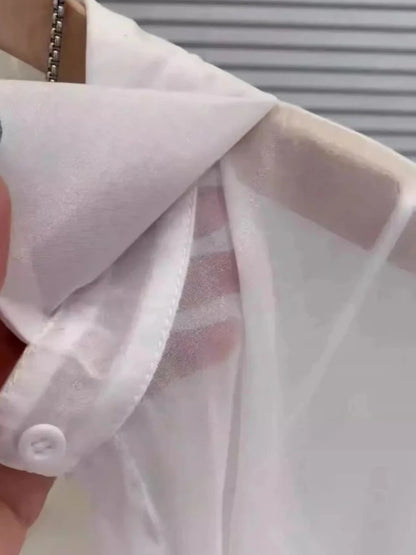 Camisa Plus Size Feminina Chiffon Transparente Manga Longa Verão