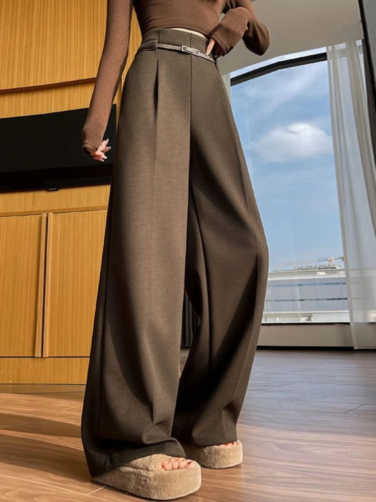 Calça Pantalona Alfaiataria Feminina Cintura Alta Inverno