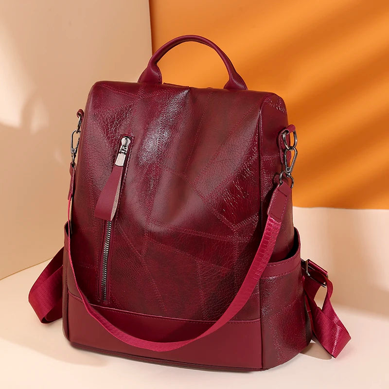 Mochila Feminina Antifurto 3 em 1 em Couro Sintético para Dia a Dia
