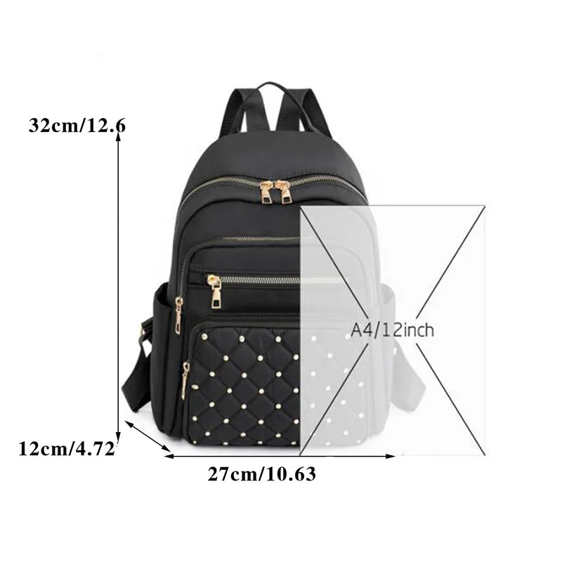 Mochila Feminina Nylon Impermeável Grande com Tachas
