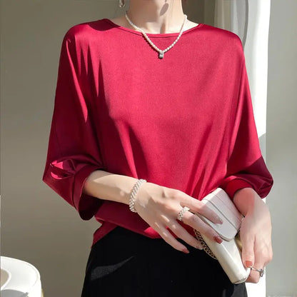 Blusa Feminina Satin Manga 3/4 Casual Elegante