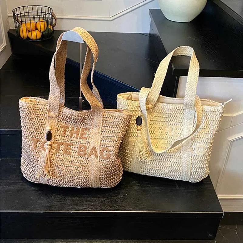 Bolsa Tote de Palha Grande Praia e Dia a Dia