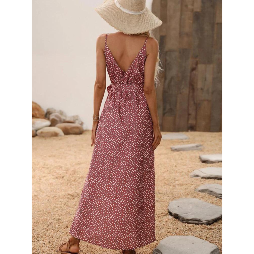 Vestido Longo Fenda Frontal com Estampa Poá – Elegância e Frescor para o Verão