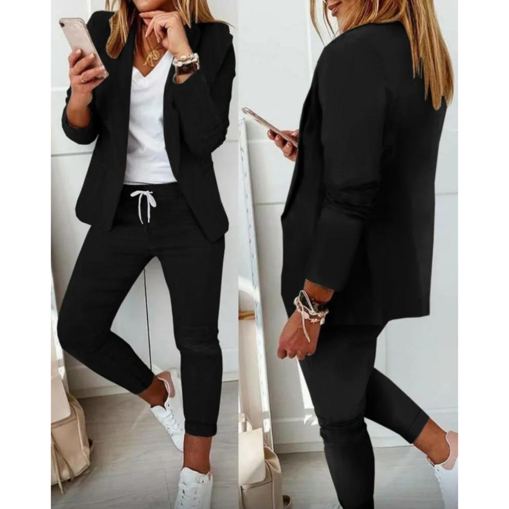 Conjunto Feminino Blazer e Calça Jogger em Alfaiataria Casual